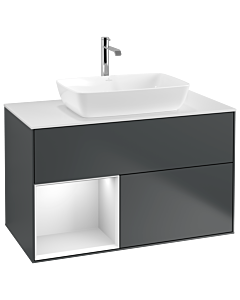 Villeroy und Boch Finion Villeroy und Boch G771MTHG 100cm, plaque de finition blanc mat, Emotion, étagères laqué blanc mat, Midnight Blue Matt Lacquer