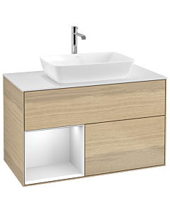 Villeroy und Boch Finion Waschtischunterschrank G771MTPC 100cm, Abdeckplatte white matt, Emotion, Regale White matt lacquer, Oak Veneer