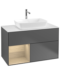 Villeroy und Boch Finion Waschtischunterschrank G771PCGK 100cm, Abdeckplatte white matt, Emotion, Regale Oak Veneer, Anthracite matt