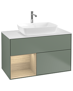 Villeroy und Boch Finion Villeroy und Boch G771PCGM 100cm, plaque de finition blanc mat, emotion, étagères Oak Veneer , Olive Matt Lacquer