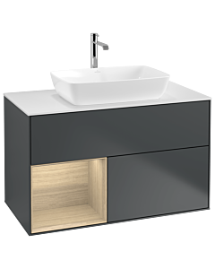 Villeroy und Boch Finion Waschtischunterschrank G771PCHG 100cm, Abdeckplatte white matt, Emotion, Regale Oak Veneer, Midnight Blue Matt Lacquer