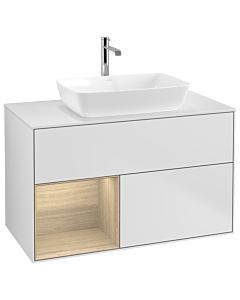 Villeroy und Boch Finion Waschtischunterschrank G771PCMT 100cm, Abdeckplatte white matt, Emotion, Regale Oak Veneer, White matt lacquer