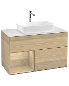 Villeroy und Boch Finion Villeroy und Boch G771PCPC 100cm, plaque de finition blanc mat, émotion, étagères Oak Veneer , Oak Veneer