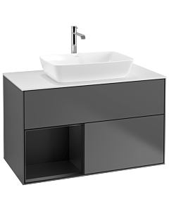 Villeroy und Boch Finion Waschtischunterschrank G771PDGK 100cm, Abdeckplatte white matt, Emotion, Regale Black matt lacquer, Anthracite matt