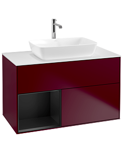 Villeroy und Boch Finion Villeroy und Boch G771PDHB 100cm, plaque de finition blanc mat, Emotion, étagères laqué noir mat, Peony Matt