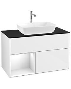 Villeroy und Boch Finion Villeroy und Boch G772GFGF 100cm, plaque de finition noire mate, Emotion, étagères laqué blanc brillant, laqué blanc brillant