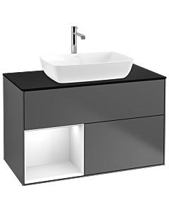 Villeroy und Boch Finion Waschtischunterschrank G772GFGK 100cm, Abdeckplatte black matt, Emotion, Regale Glossy white lacquer, Anthracite matt