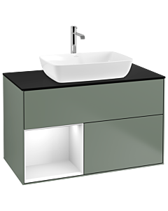 Villeroy und Boch Finion Villeroy und Boch G772GFGM 100cm, plaque de finition noir mat, Emotion, étagères Laque blanc brillant, Olive Matt Lacquer