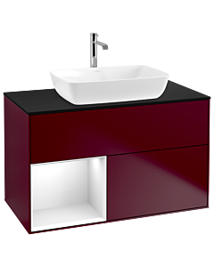 Villeroy und Boch Finion Villeroy und Boch G772GFHB 100cm, plaque de finition noir mat, Emotion, étagères Laque blanc brillant, Peony Matt