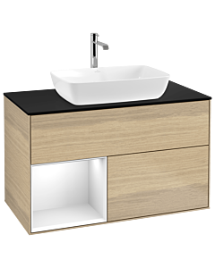 Villeroy und Boch Finion Villeroy und Boch G772GFPC 100cm, plaque de finition noir mat, Emotion, étagères Laque blanc brillant, Oak Veneer