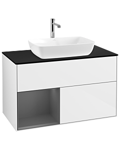 Villeroy und Boch Finion Villeroy und Boch Finion G772GKGF 100cm, cover plate black matt, Emotion, shelves anthracite matt lacquer, glossy white lacquer