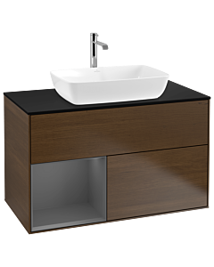 Villeroy und Boch Finion Villeroy und Boch G772GKGN 100cm, plaque de finition noir mat, Emotion, étagères laqué mat anthracite, placage noyer