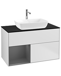 Villeroy und Boch Finion Villeroy und Boch G772GKMT 100cm, plaque de finition noir mat, Emotion, étagères Laque anthracite mat, Laque blanc mat