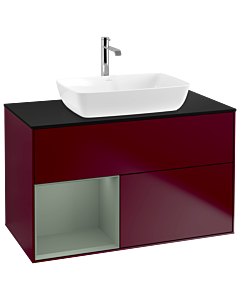 Villeroy und Boch Finion Villeroy und Boch G772GMHB 100cm, plaque de finition noir mat, Emotion, étagères olive laqué mat, Peony Matt