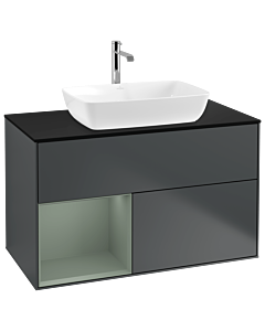 Villeroy und Boch Finion Waschtischunterschrank G772GMHG 100cm, Abdeckplatte black matt, Emotion, Regale Olive matt lacquer, Midnight Blue Matt Lacquer