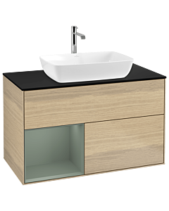 Villeroy und Boch Finion Villeroy und Boch G772GMPC 100cm, plaque de finition noir mat, Emotion, étagères laqué olive mat, Oak Veneer