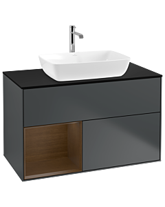 Villeroy und Boch Finion Villeroy und Boch Finion G772GNHG 100cm, cover plate black matt, Emotion, shelves Walnut Veneer , Midnight Blue Matt Lacquer