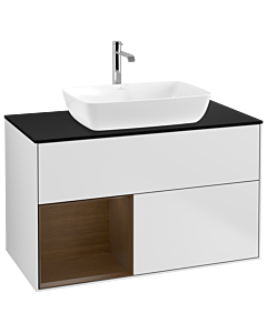 Villeroy und Boch Finion Villeroy und Boch Finion G772GNMT 100cm, cover plate black matt, Emotion, shelves Walnut Veneer , white matt lacquer