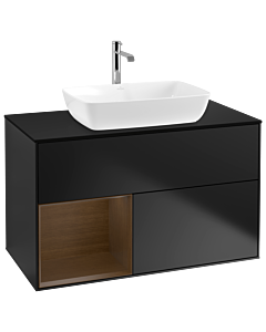 Villeroy und Boch Finion Villeroy und Boch Finion G772GNPD 100cm, cover plate black matt, Emotion, shelves Walnut Veneer , black matt lacquer