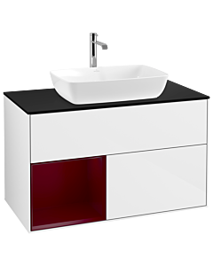Villeroy und Boch Finion Villeroy und Boch Finion G772HBGF 100cm, cover plate black matt, Emotion, shelves Peony matt lacquer, glossy white lacquer
