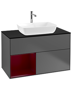 Villeroy und Boch Finion Villeroy und Boch G772HBGK 100cm, plaque de finition noir mat, Emotion, étagères Peony laqué mat, anthracite mat