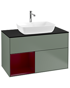 Villeroy und Boch Finion Villeroy und Boch Finion G772HBGM 100cm, cover plate black matt, Emotion, shelves Peony matt lacquer, Olive Matt Lacquer