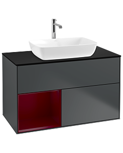 Villeroy und Boch Finion Villeroy und Boch G772HBHG 100cm, plaque de finition noir mat, Emotion, étagères Peony laqué mat, Midnight Blue Matt Lacquer