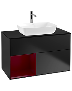 Villeroy und Boch Finion Villeroy und Boch G772HBPD 100cm, plaque de finition noir mat, Emotion, étagères Peony laqué mat, laqué noir mat