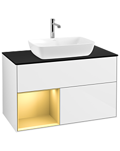 Villeroy und Boch Finion Villeroy und Boch Finion G772HFGF 100cm, cover plate black matt, Emotion, shelves gold matt lacquer, glossy white lacquer