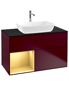 Villeroy und Boch Finion Waschtischunterschrank G772HFHB 100cm, Abdeckplatte black matt, Emotion, Regale Gold matt lacquer, Peony Matt