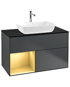 Villeroy und Boch Finion Waschtischunterschrank G772HFHG 100cm, Abdeckplatte black matt, Emotion, Regale Gold matt lacquer, Midnight Blue Matt Lacquer