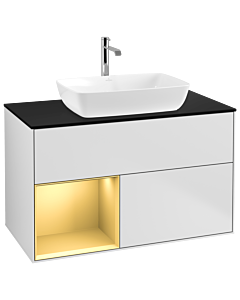 Villeroy und Boch Finion Villeroy und Boch Finion G772HFMT 100cm, cover plate black matt, Emotion, shelves gold matt lacquer, white matt lacquer