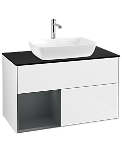 Villeroy und Boch Finion Villeroy und Boch Finion G772HGGF 100cm, cover plate black matt, Emotion, shelves Midnight matt lacquer, Glossy white lacquer