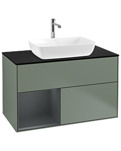 Villeroy und Boch Finion Villeroy und Boch Finion G772HGGM 100cm, cover plate black matt, Emotion, shelves Midnight matt lacquer, Olive Matt Lacquer
