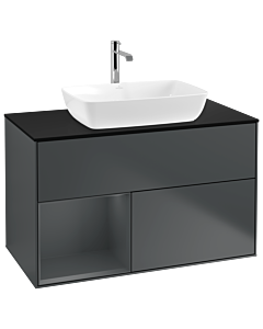 Villeroy und Boch Finion Waschtischunterschrank G772HGHG 100cm, Abdeckplatte black matt, Emotion, Regale Midnight matt lacquer, Midnight Blue Matt Lacquer