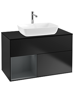 Villeroy und Boch Finion Villeroy und Boch G772HGPD 100cm, plaque de finition noir mat, Emotion, étagères laqué mat minuit, laqué noir mat