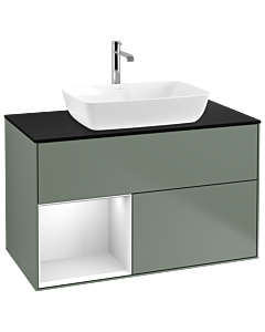 Villeroy und Boch Finion Villeroy und Boch Finion G772MTGM 100cm, cover plate black matt, Emotion, shelves white matt lacquer, Olive Matt Lacquer