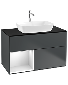 Villeroy und Boch Finion Villeroy und Boch G772MTHG 100cm, plaque de finition noir mat, Emotion, étagères laqué blanc mat, Midnight Blue Matt Lacquer