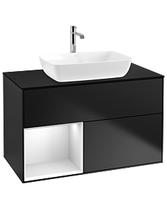 Villeroy und Boch Finion Waschtischunterschrank G772MTPD 100cm, Abdeckplatte black matt, Emotion, Regale White matt lacquer, Black matt lacquer