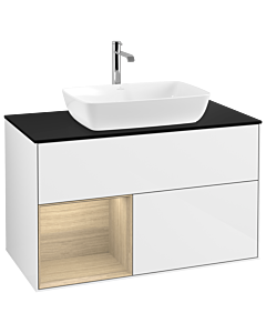 Villeroy und Boch Finion Villeroy und Boch G772PCGF 100cm, plaque de finition noir mat, Emotion, étagères Oak Veneer , laqué blanc brillant