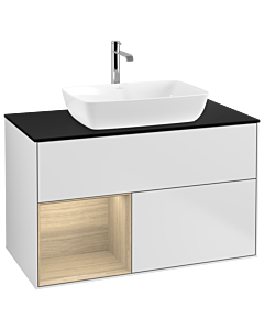 Villeroy und Boch Finion Villeroy und Boch G772PCMT 100cm, plaque de finition noir mat, Emotion, étagères Oak Veneer , laqué blanc mat