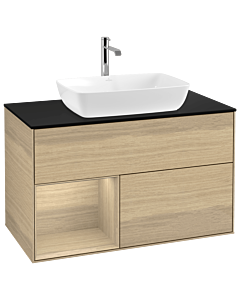 Villeroy und Boch Finion Waschtischunterschrank G772PCPC 100cm, Abdeckplatte black matt, Emotion, Regale Oak Veneer, Oak Veneer