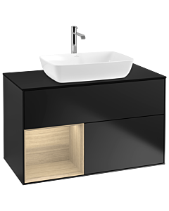 Villeroy und Boch Finion Waschtischunterschrank G772PCPD 100cm, Abdeckplatte black matt, Emotion, Regale Oak Veneer, Black matt lacquer
