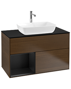 Villeroy und Boch Finion Villeroy und Boch Finion G772PDGN 100cm, cover plate black matt, Emotion, shelves black matt lacquer, walnut veneer