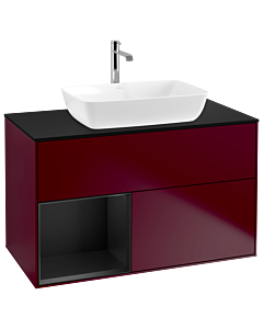 Villeroy und Boch Finion Waschtischunterschrank G772PDHB 100cm, Abdeckplatte black matt, Emotion, Regale Black matt lacquer, Peony Matt