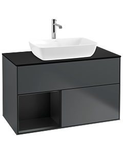 Villeroy und Boch Finion Villeroy und Boch G772PDHG 100cm, plaque de finition noir mat, Emotion, étagères laqué noir mat, Midnight Blue Matt Lacquer