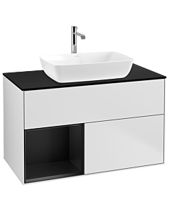 Villeroy und Boch Finion Villeroy und Boch G772PDMT 100cm, plaque de finition noir mat, Emotion, étagères Laque noire mate, Laque blanche mate