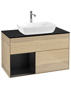 Villeroy und Boch Finion Waschtischunterschrank G772PDPC 100cm, Abdeckplatte black matt, Emotion, Regale Black matt lacquer, Oak Veneer