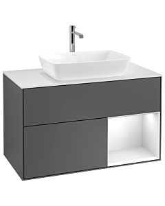 Villeroy und Boch Finion Villeroy und Boch G781GFGK 100cm, plaque de recouvrement blanc mat, Emotion, étagères laqué blanc brillant, anthracite mat