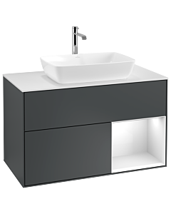 Villeroy und Boch Finion Waschtischunterschrank G781GFHG 100cm, Abdeckplatte white matt, Emotion, Regale Glossy white lacquer, Midnight Blue Matt Lacquer